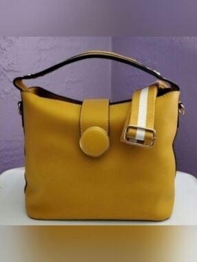 Square Handbag with Button Snap Closure - Wristlet Included